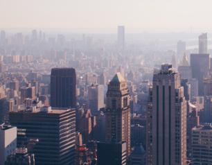 Photo of a smog covered cityscape