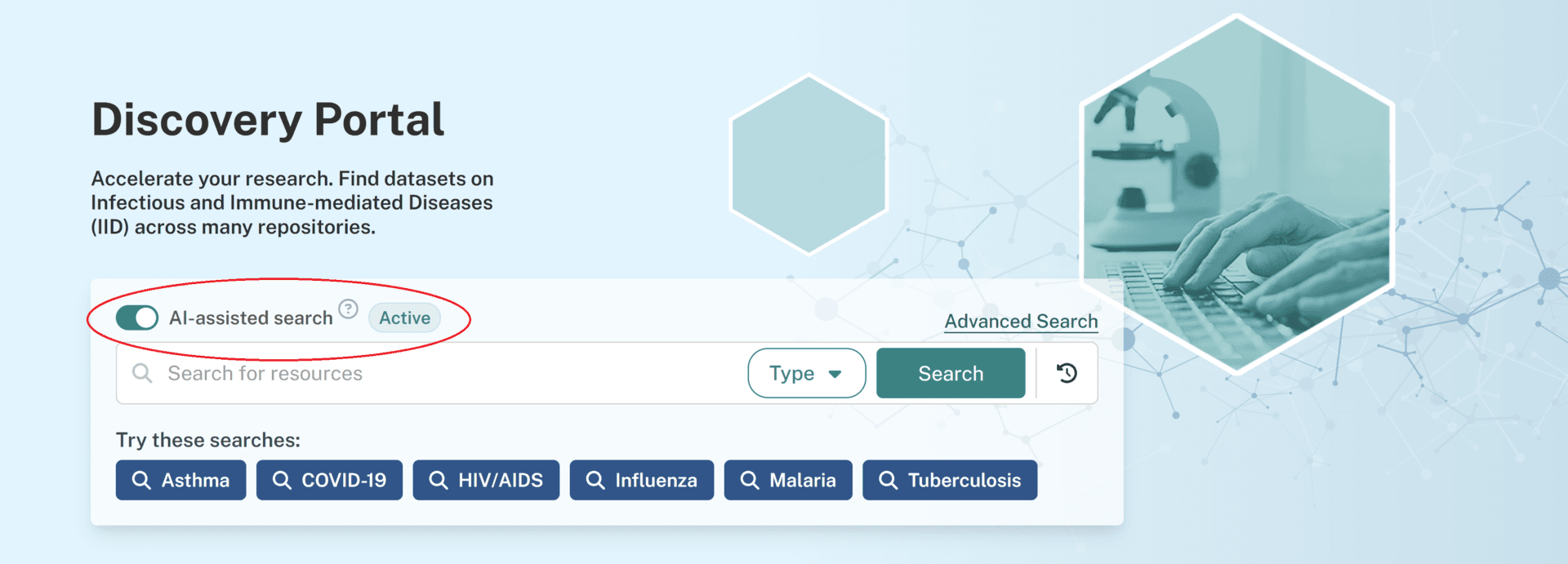 Image of AI assisted search toggle on home page
