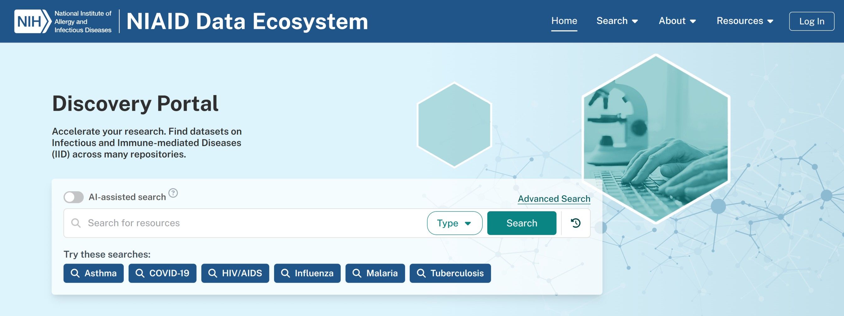 Screenshot of home page search bar