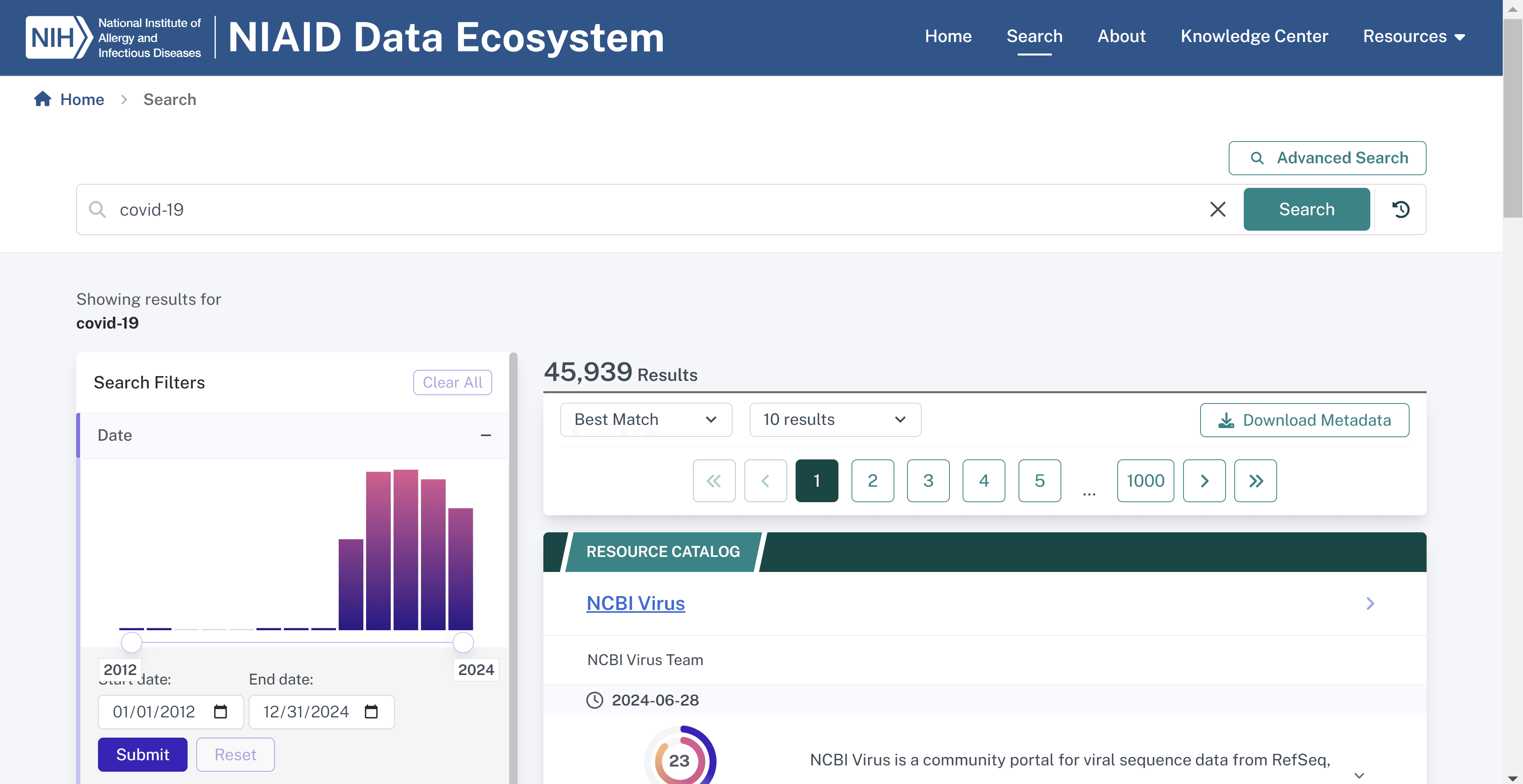 Screenshot of COVID-19 results