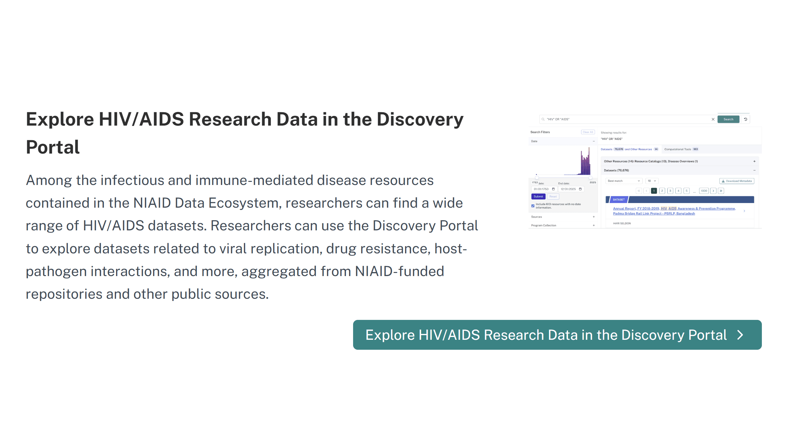 Screenshot of HIV/AIDS Feature Page