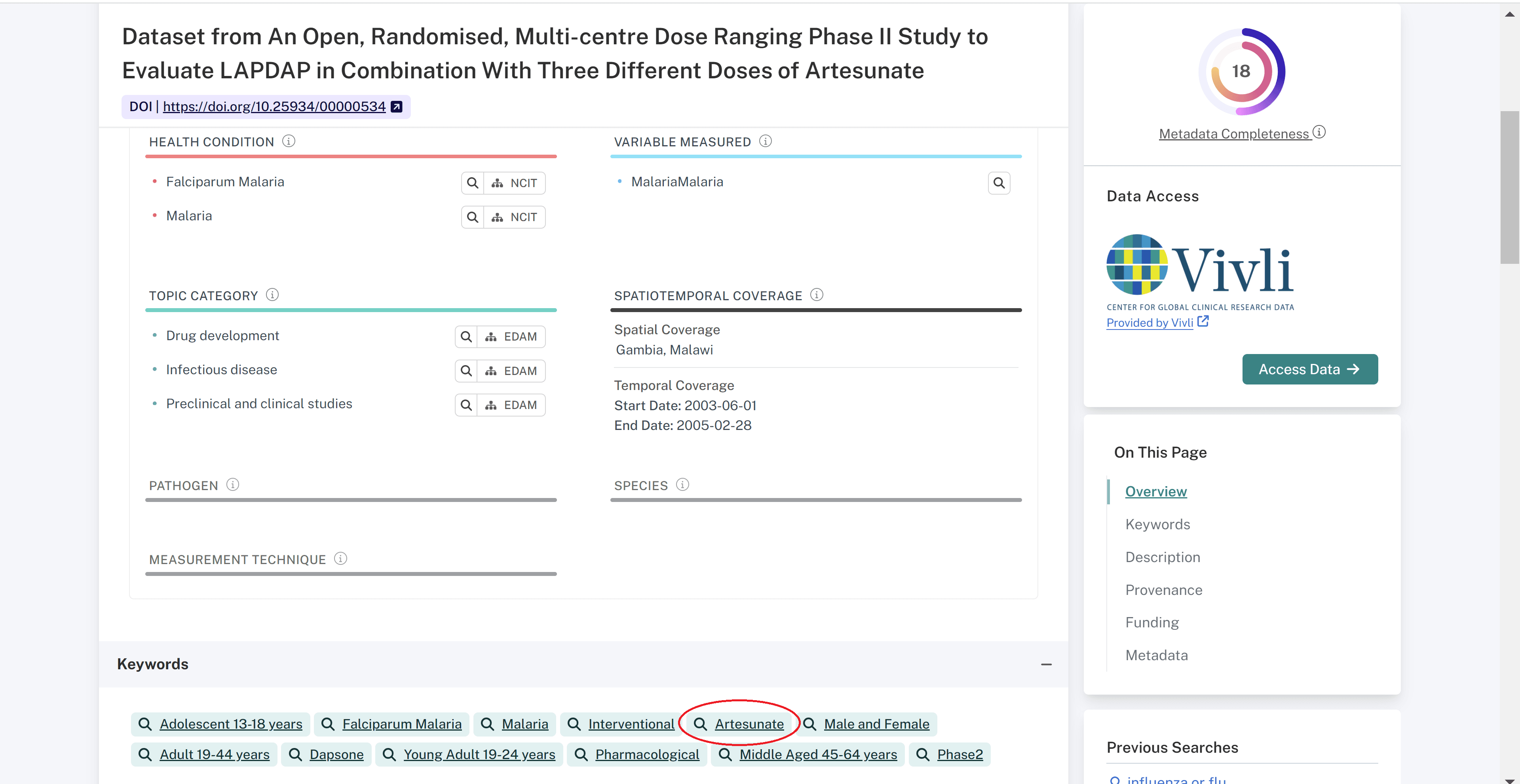 Screenshot of result with Keyword circled