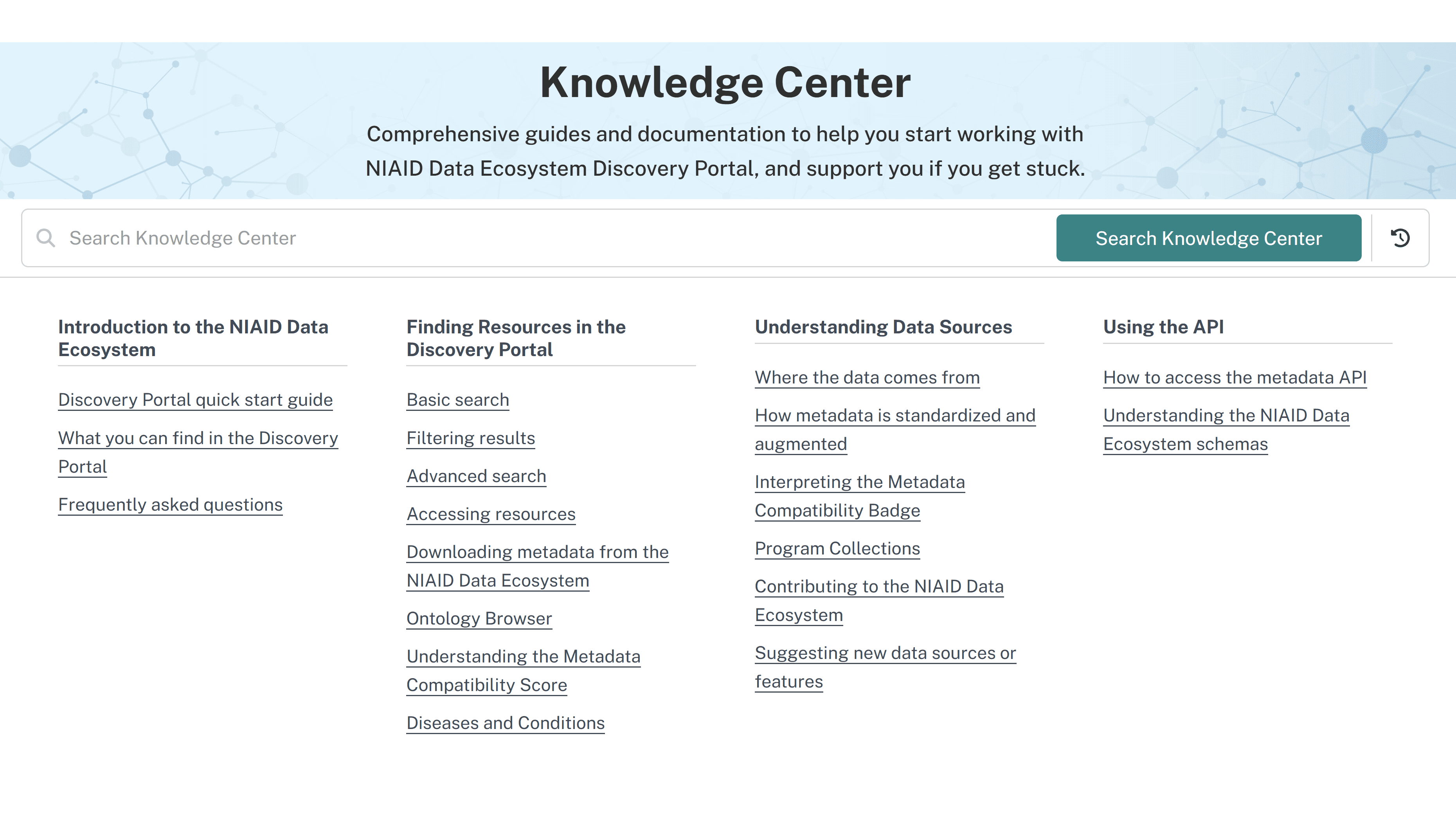Screenshot of Knowledge Center
