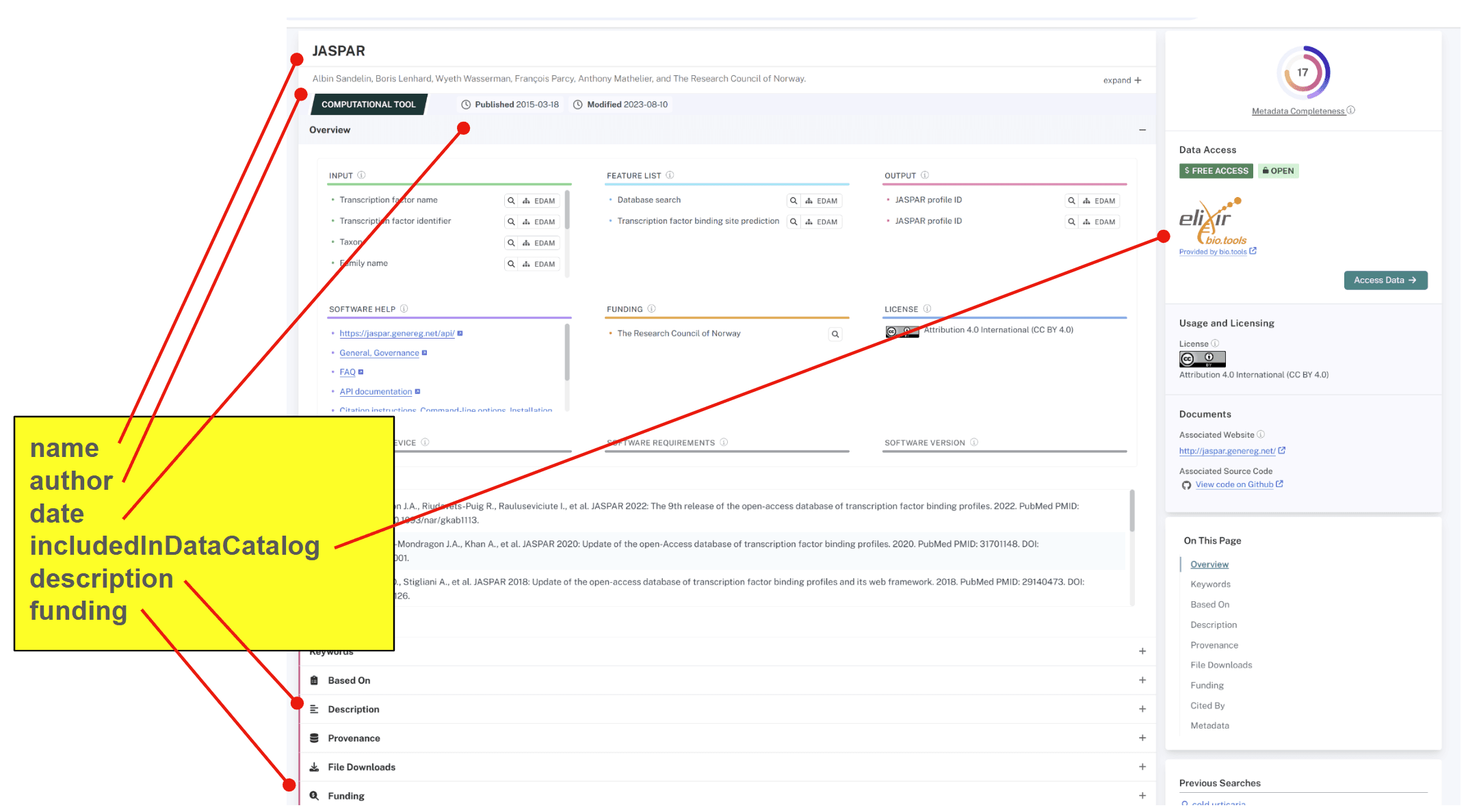 Computational Tool highlighted with metadata elements