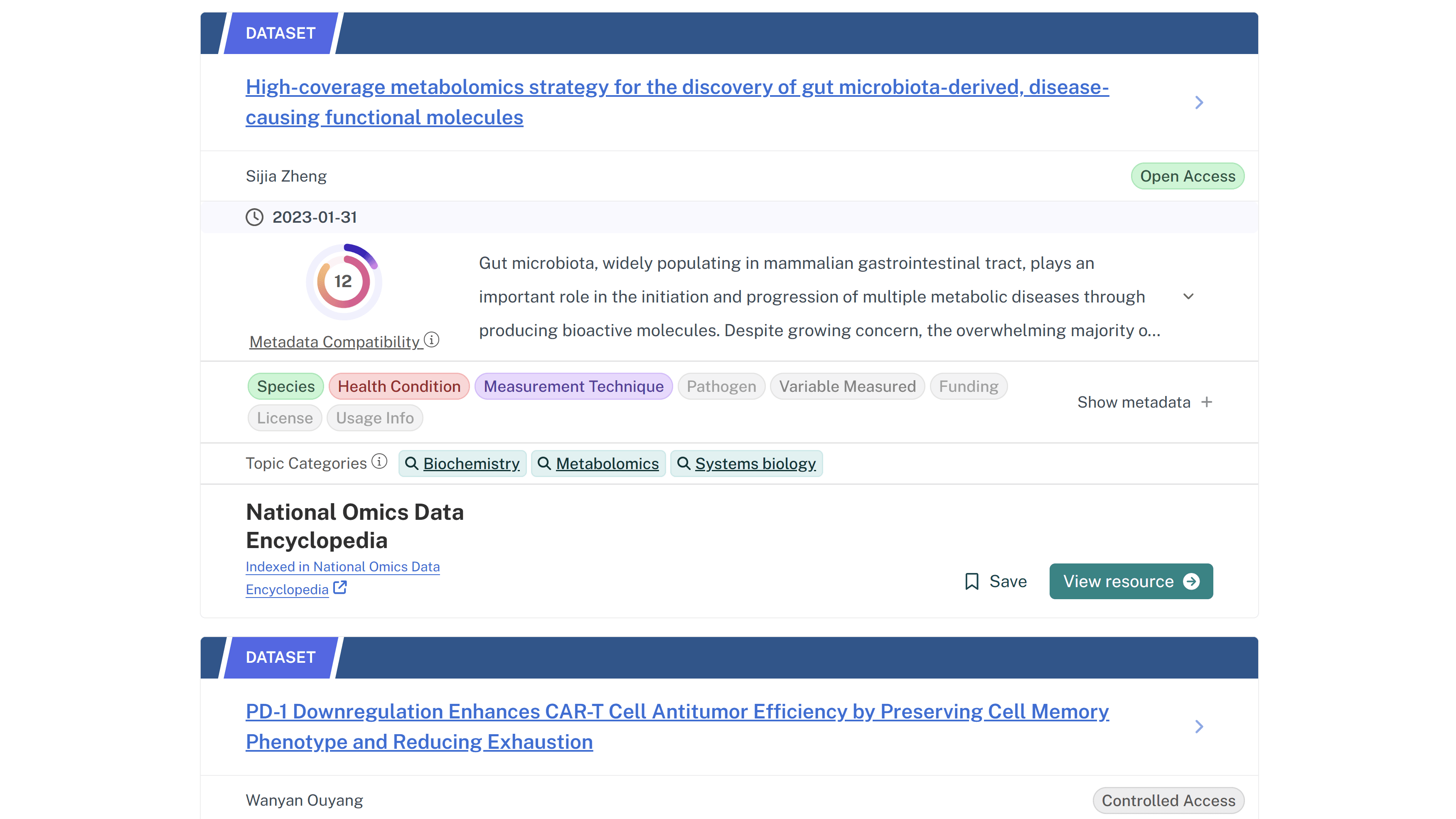 Image of NODE datasets in the NIAID Data Ecosystem