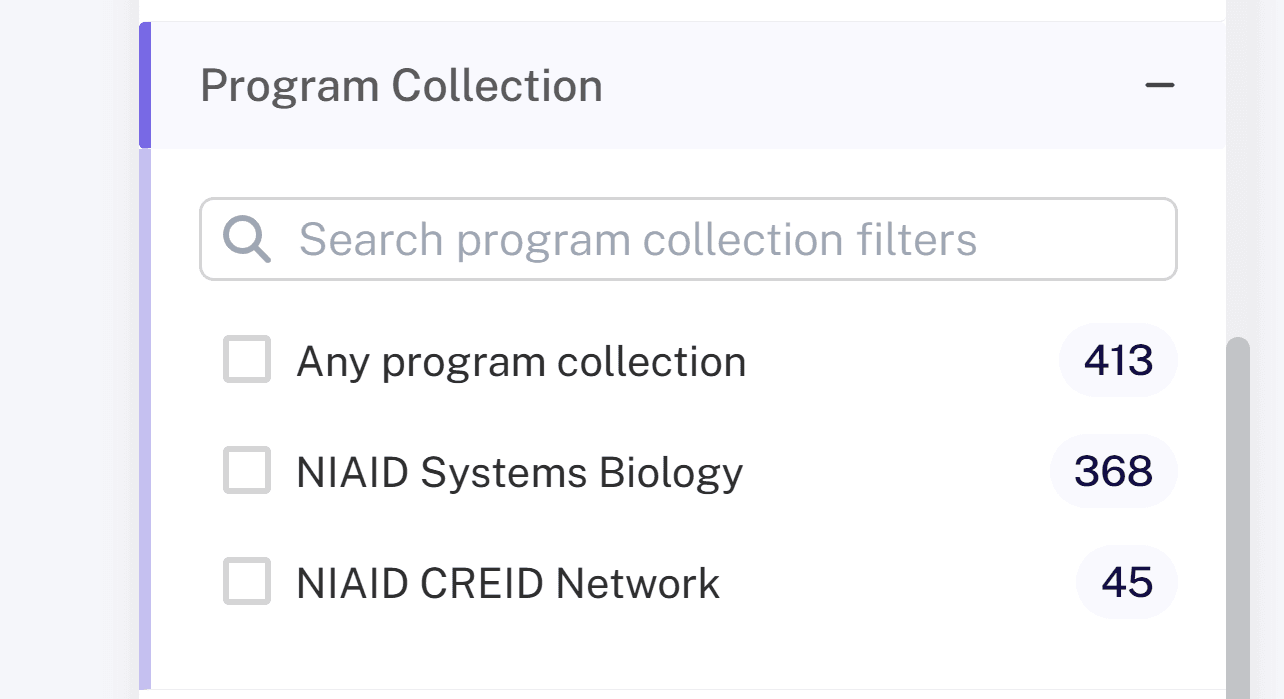 Screenshot of Program Collections filter