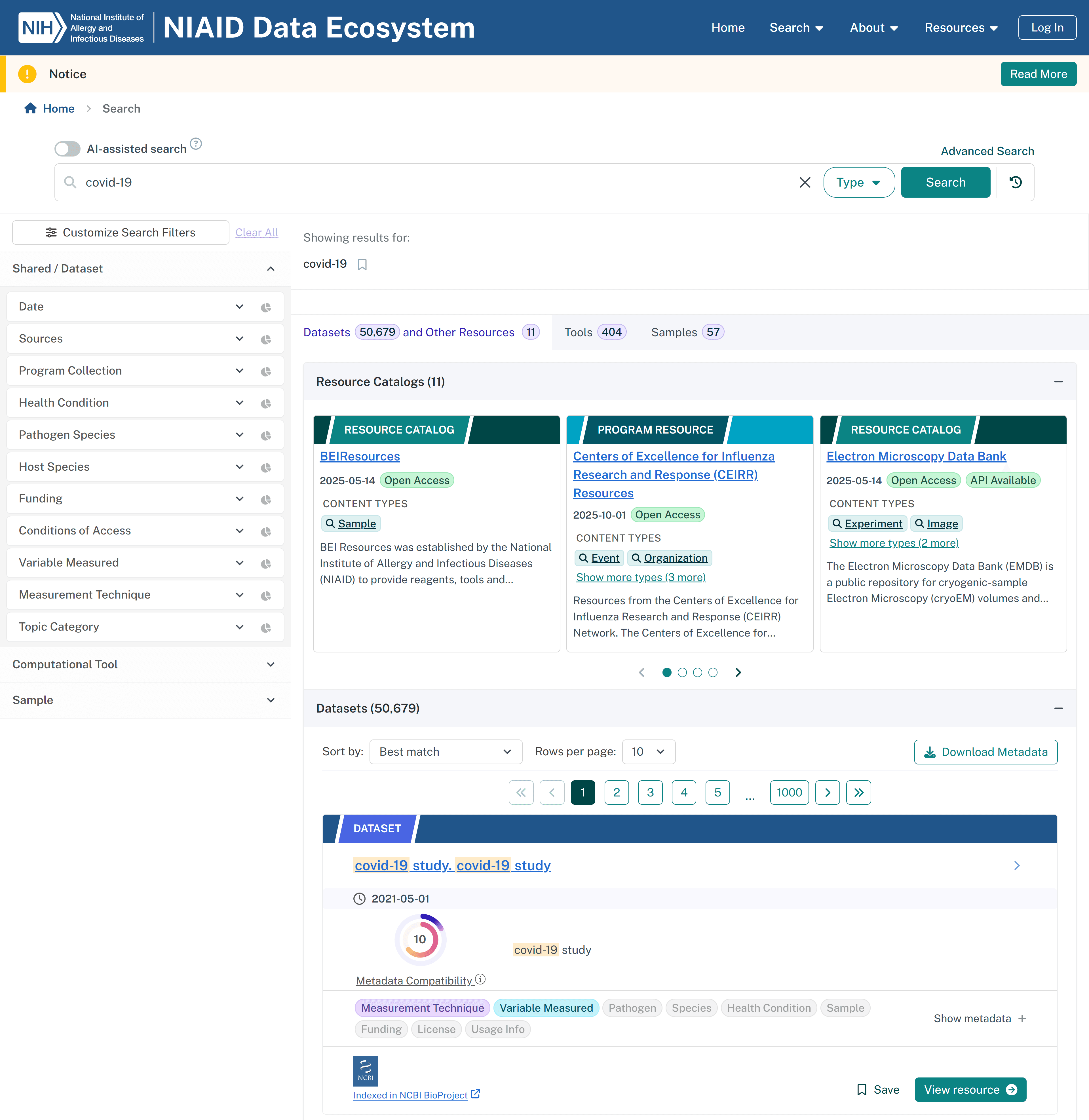 Screenshot of COVID-19 results